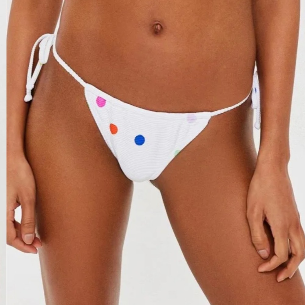 Topshop White Tie-Side Bikini Bottom with Multicolor Polka Dots